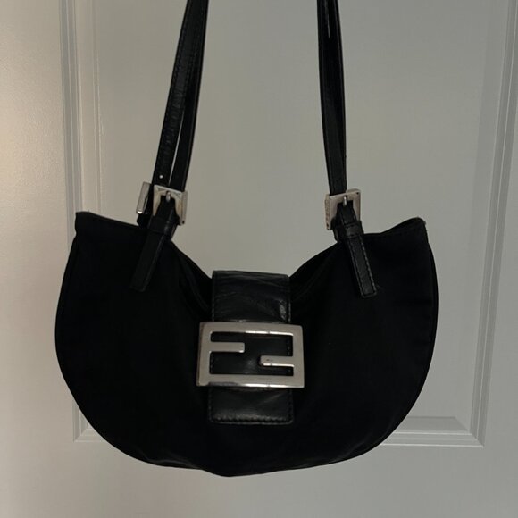 Handbags - Fendi Croissant Vintage Cloth Mini Black Bag
